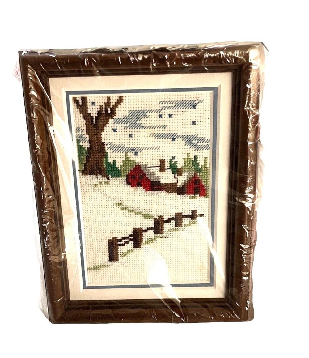 NEW Framed Handmade Christmas Cross Stitch Art Montecito, California FAST SHIP